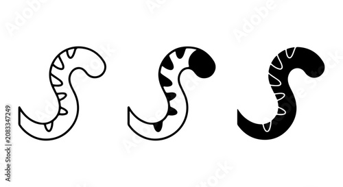 Фотография Worm Icons Set, Simple S-Shape Vector Graphics, Black and White Cartoon Critters