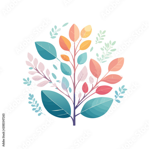Colorful flat illustration of leaves on a branch