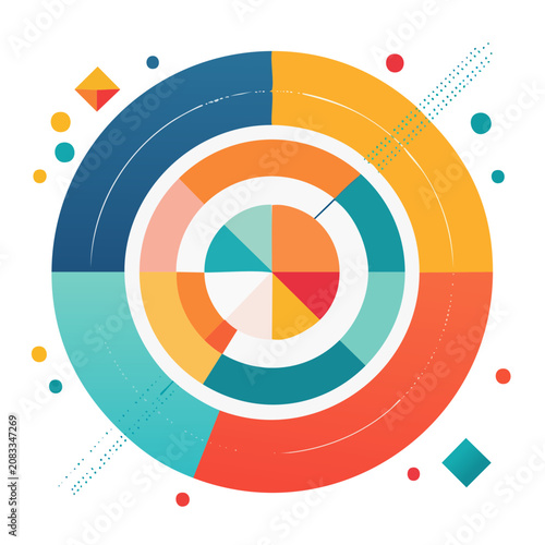 Colorful Circular Diagram with Concentric Pie Chart Segments