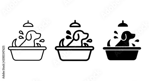 Dog Bath Icons, Pet Grooming Vector Set, Canine Hygiene Symbols, Clean Animal Care