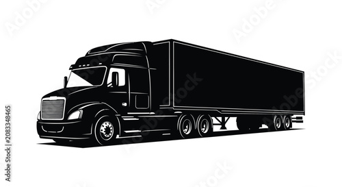Bild auf Leinwand Black silhouette of a semi truck with trailer against a white background