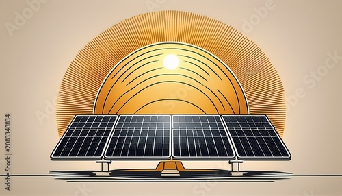 solar panel and sun in a continuous single line drawing style symbolizes renewable green energy sustainability and modern ecological technology with a simple minimalist design