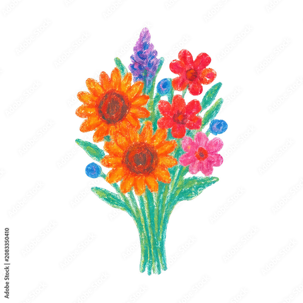 Fototapeta premium PNG Colorful crayon flower bouquet.