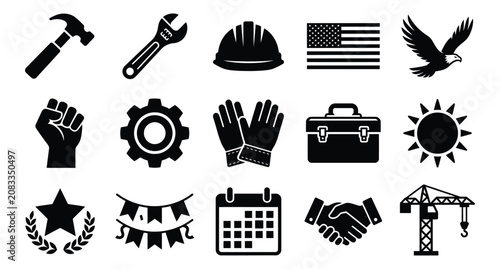 Labor day celebration icons set