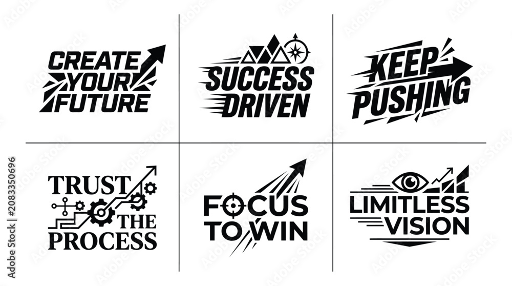 Obraz premium Set of motivational typography logos with business growth symbols