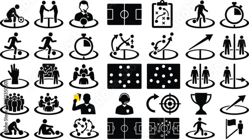 Soccer player actions and referee icons set