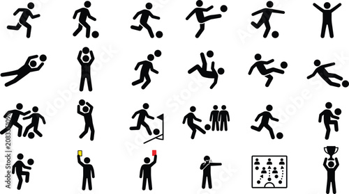 Soccer player actions and referee icons set
