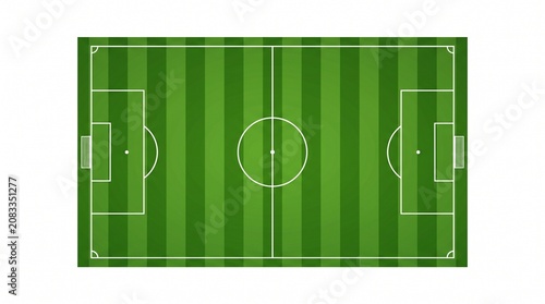 Football soccer field vector illustration with green grass stripes texture top view isolated on white background