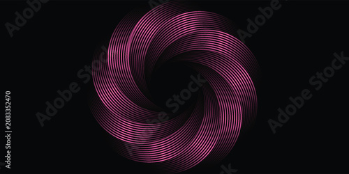 Obraz na plátne Abstract black background with a glowing pink spiral vortex of swirling geometric lines