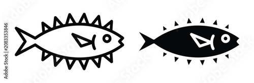 Obraz na plátně Spiky pufferfish and blowfish vector icon set