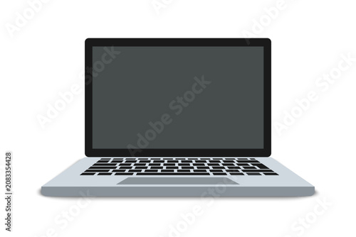 Laptop with blank screen, Computer front view. Computer, PC.  Laptop computer with empty screen, blank copy space on computer. Vector laptop illustration in flat style.