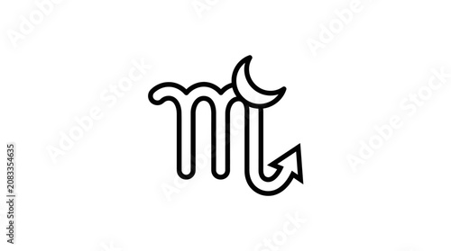 Scorpio Zodiac Sign Icon, Astrology Symbol, Crescent Moon, Simple Line Art