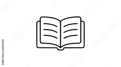 Open book vector icon illustration in bold clean outline, showing curved pages and reading lines for education, library, study, storytelling, knowledge, classroom, publishing, and literacy design