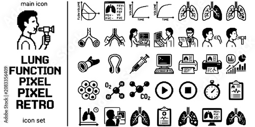 Tableau sur toile Lung Function Test Pixel Retro Black White-Spirometry Figure Loop Display-Retro