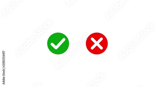 Green check mark and red x cross symbols animation for choice and decision making green tick