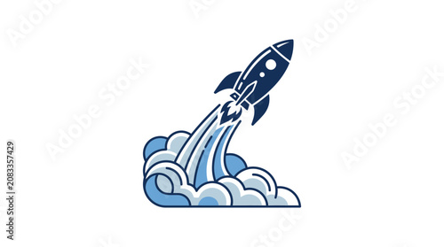 Foto Rocket Ship Launching into Sky.
