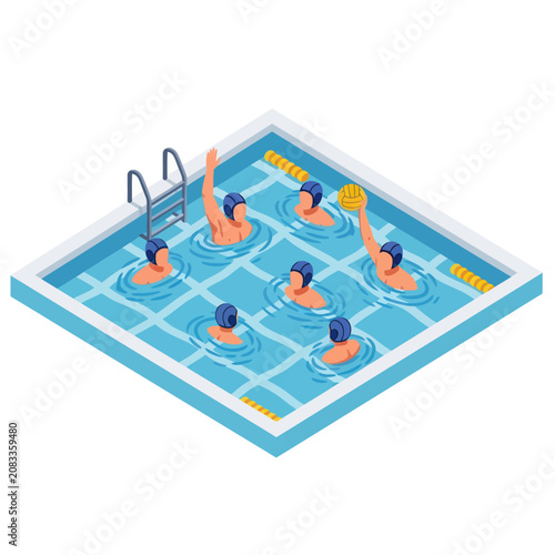 Fotografija Isometric illustration of people swimming in a pool.