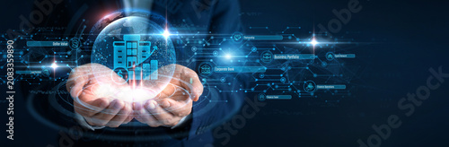 Chief Financial Officer Hand hold Corporate Finance and global networking, capital investment portfolio, business asset management, revenue growth projection report, fiscal strategy control
