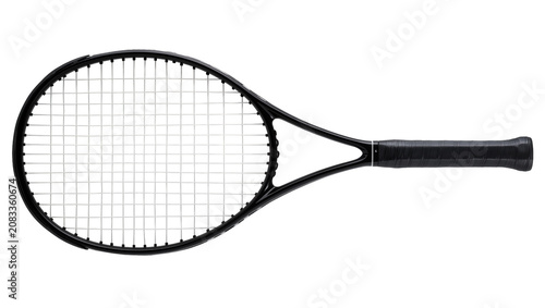 Photos Black tennis racket with white strings and black grip