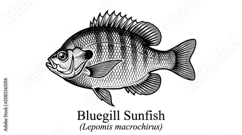 Bluegill sunfish illustration in vintage woodcut style
