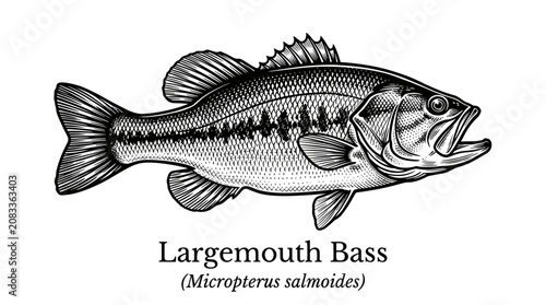 Largemouth bass fish vintage style engraving illustration