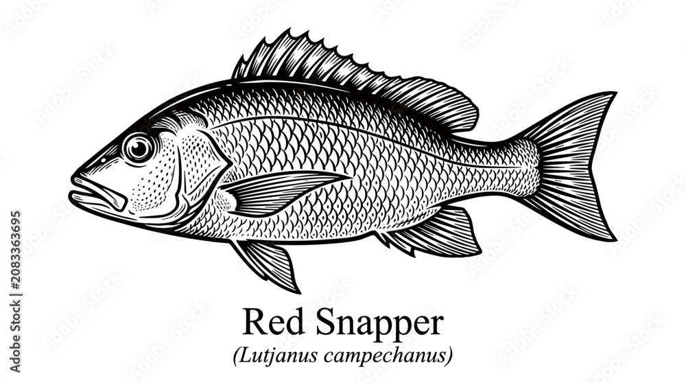 Fototapeta premium Red Snapper fish vintage style line art engraving illustration