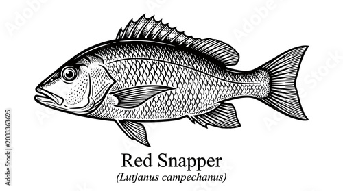 Red Snapper fish vintage style line art engraving illustration