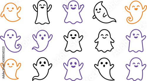 Quadro su tela Cute halloween ghost vector set colorful spooky character designs