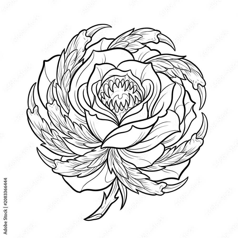 Obraz premium Monster Flower Line Art Coloring Page with Carnivorous Bloom and Claw Petals