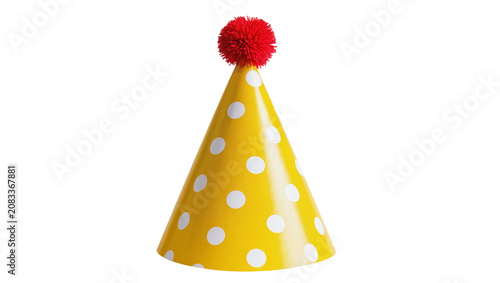 Foto Yellow polka dot party hat with red pom pom