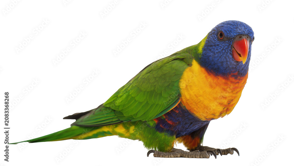 Obraz premium Rainbow Lorikeet parrot with vibrant blue green orange, and yellow plumage