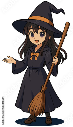 halloween witch with broom