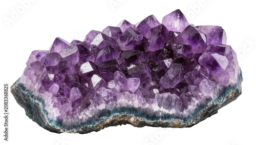 Photos Amethyst geode cluster with purple crystals and rough stone base