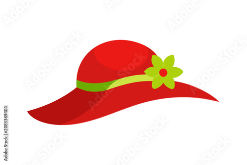 Red hat with green flower decoration on white background vector illustration
