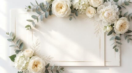 Elegant White Floral Wedding Invitation Background with Gold Accents