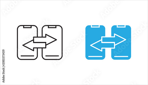 Photography Minimal mobile data transfer line icon showing two smartphones with bidirectional arrows