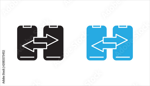 фотографія Minimal mobile data transfer line icon showing two smartphones with bidirectional arrows