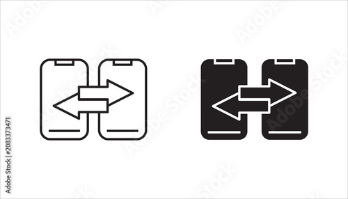 Photography Minimal mobile data transfer line icon showing two smartphones with bidirectional arrows