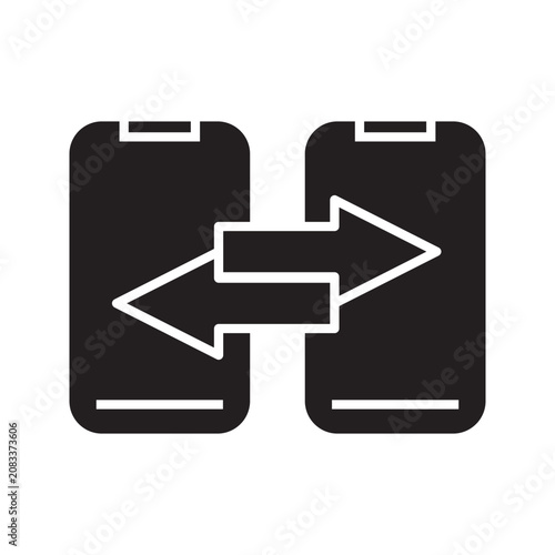 Foto Minimal mobile data transfer line icon showing two smartphones with bidirectional arrows