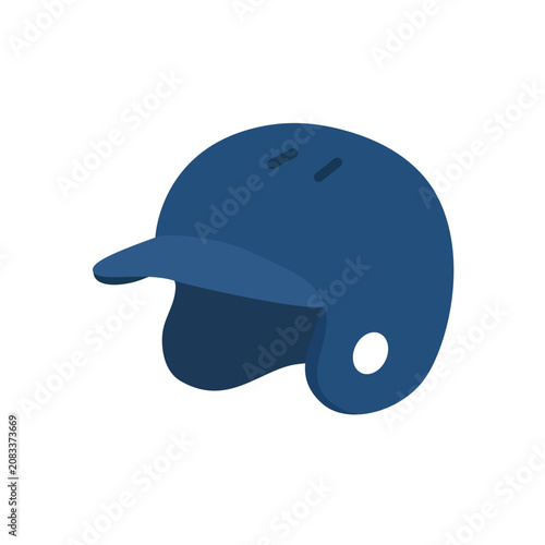 Blue Baseball Helmet Vector Illustration, Flat Isolated Icon for Batter Protective Gear and Safety