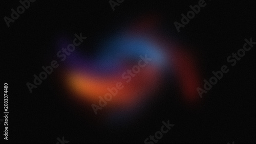 Abstract blurred light leak on black background, soft glowing colorful nebula effect, vibrant orange and blue gradient light trails