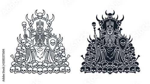 Fotografía Skull Throne: A dark king sits upon a throne constructed entirely of skulls and bones, a symbol of power and mortality in a gothic illustration