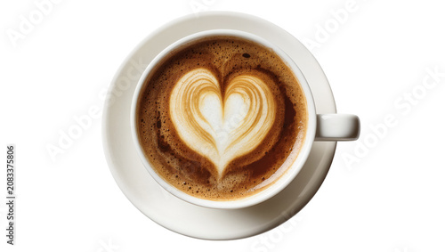 Obraz na płótnie Cappuccino coffee with latte art heart shape in white cup and saucer