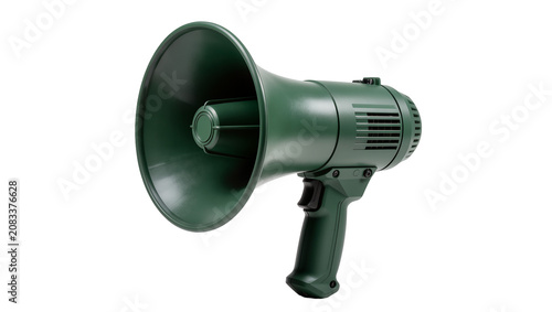 Foto Green plastic megaphone with handle and speaker grill