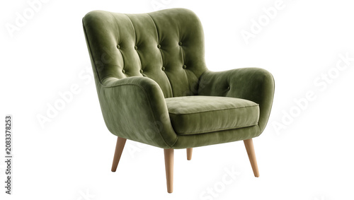 Bild auf Leinwand Tufted green velvet armchair with wooden legs