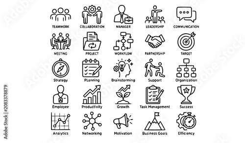 Minimal Business Teamwork Editable Stroke Outline Icons Pixel Perfect 64x64 for Office Management and Leadership