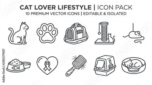 Fotografie Cat lover lifestyle icon pack with editable vector graphics