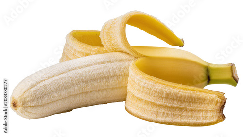 Photos Partially peeled ripe banana with yellow skin