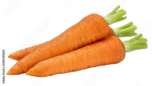 Foto Three fresh orange carrots with green tops