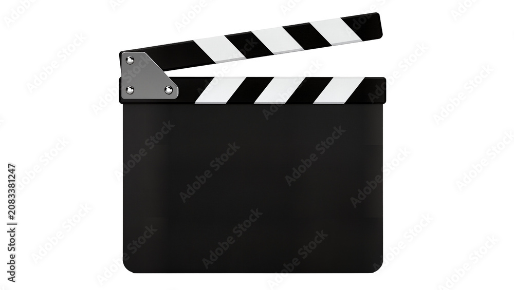 Fototapeta premium Black movie clapperboard with silver hinges and black and white stripes